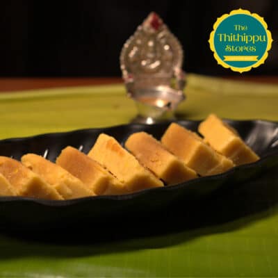 Thithippu Ghee Mysore Pak served on a plate